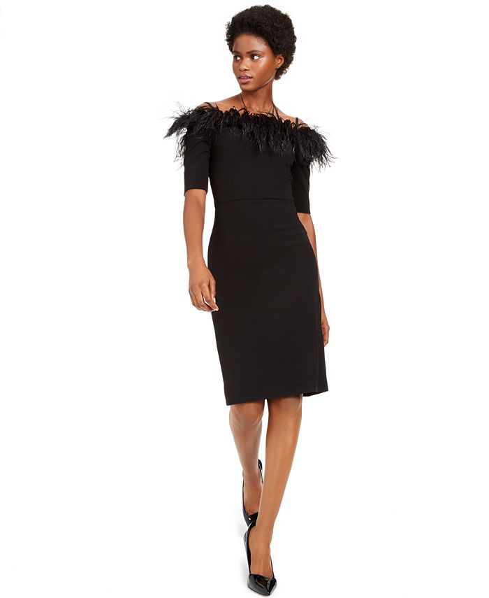 Calvin Klein Off-The-Shoulder Faux-Feather Dress & Reviews - Dresses ...