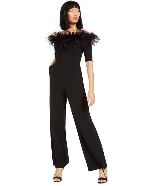 Calvin Klein Off The Shoulder Feather Jumpsuit Reviews Women
