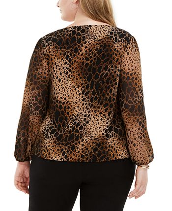 Alfani Plus Size Animal-Print Asymmetrical-Neck Top, Created for Macy's ...