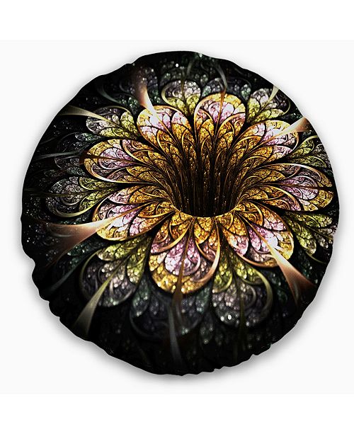 Dark Golden Fractal Flower Digital Art Floral Throw Pillow 20 Round