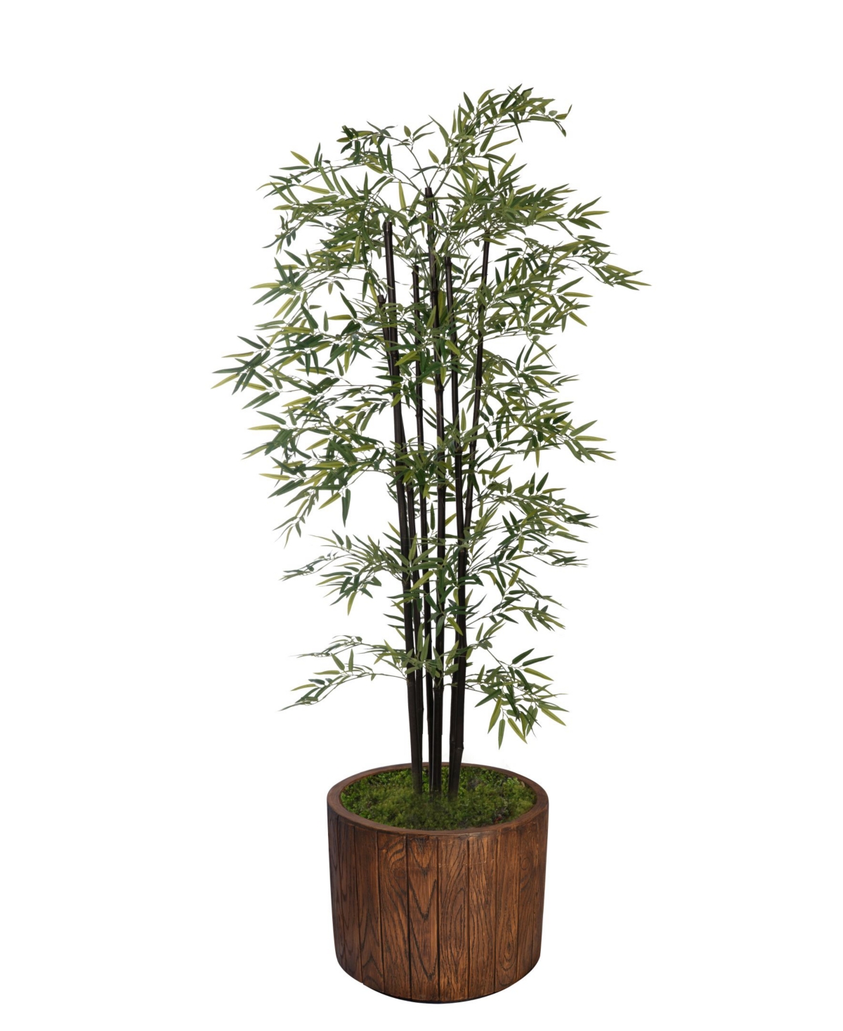 77" Tall Bamboo Tree With Decorative Black Poles and Fiberstone Planter - Green