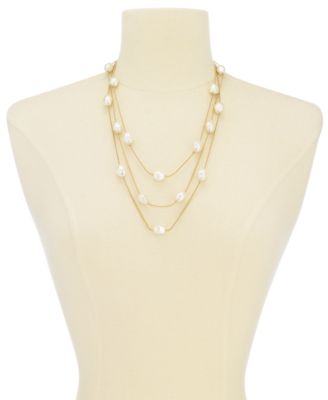 Gold-Tone Imitation Pearl Multi-Row Necklace, 20" + 2" extender, Created for Macy's 