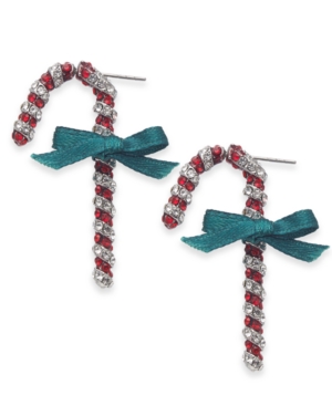 image of Inc Silver-Tone Crystal Candy Cane Drop Earrings, Created for Macy-s