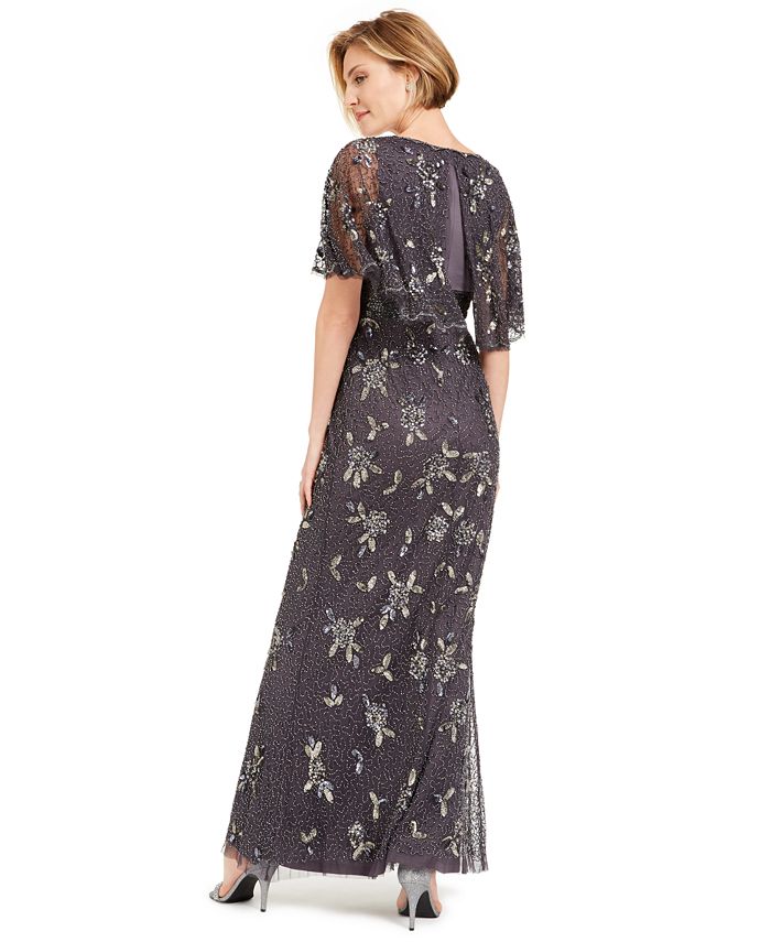 Adrianna Papell Beaded Capelet Gown - Macy's