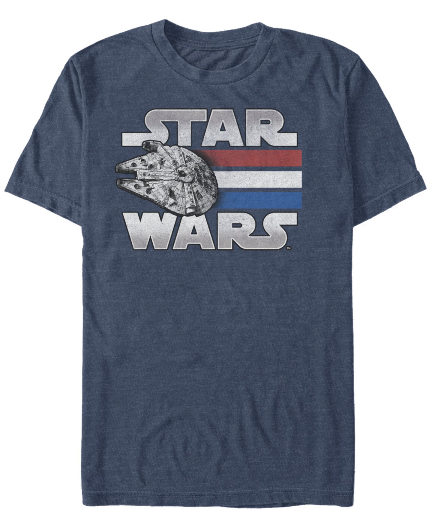 Мужская футболка Fifth Sun Star Wars Red White Blue Stripes Falcon Short Sleeve, цвет: Тёмно-синий меланжевый — фото 1
