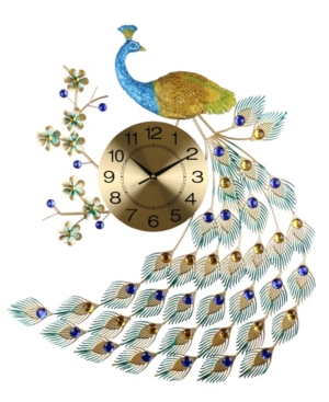 Three Star Peacock Metal Wall Clock In Multi