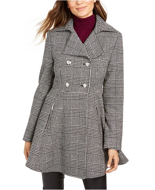 Laundry by Shelli Segal Plaid Double-Breasted Skirted Peacoat & Reviews ...