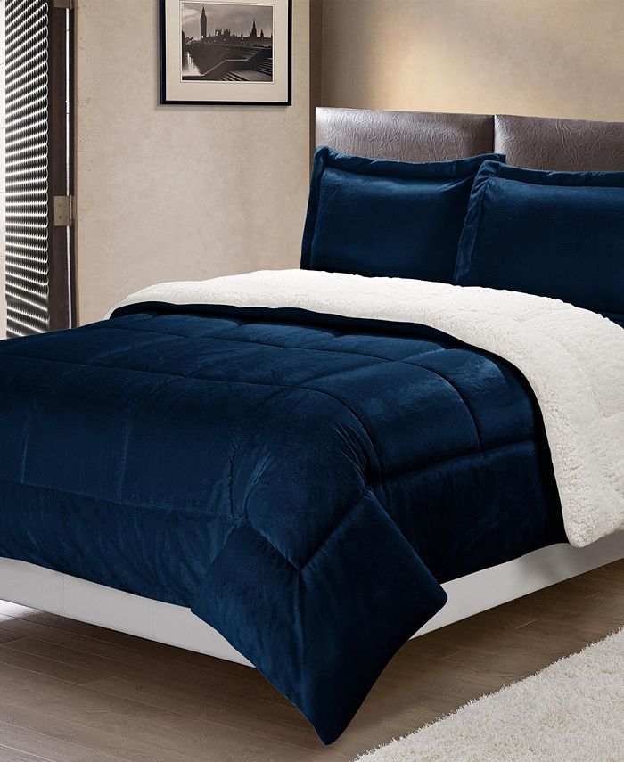 Sherpa Twin Bedding Comforter Set, Navy Twin Bedding