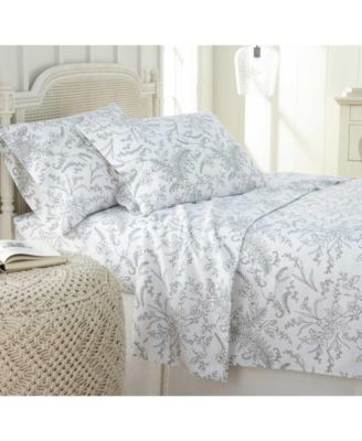 Southshore Fine Linens Winter Brush Floral Printed 4 Piece Sheet Set Bedding In White