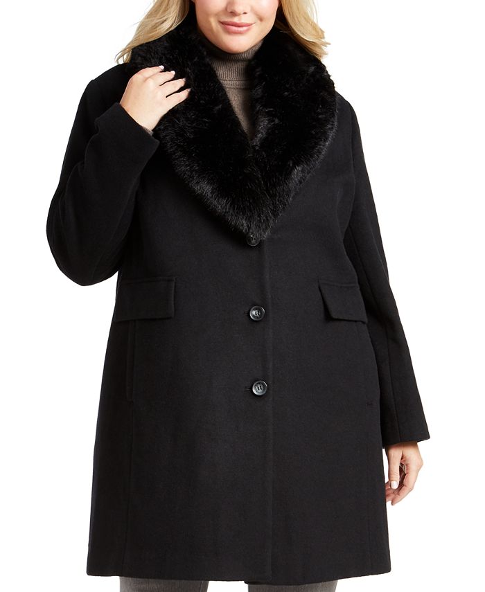 DKNY Plus Size Faux-Fur Shawl-Collar Coat - Macy's