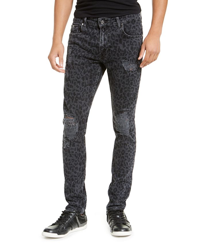 GUESS Men's Ripped Leopard Skinny Jeans & Reviews - Jeans - Men - Macy's
