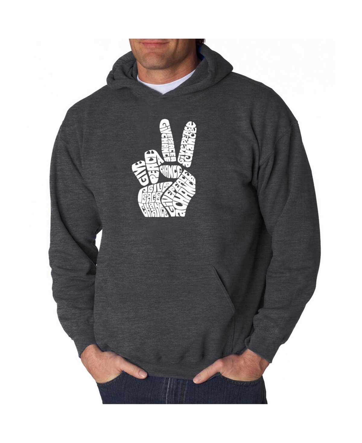 La Pop Art Men's Word Art Hooded Sweatshirt - Peace Fingers