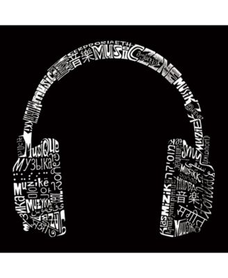 Men's Word Art Hoodie - Headphones - Music In Different Languages