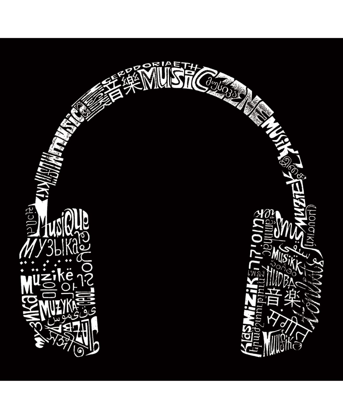 Мужское худи LA Pop Art Word Art - Headphones - Music In Different Languages, цвет: Чёрный — фото 2