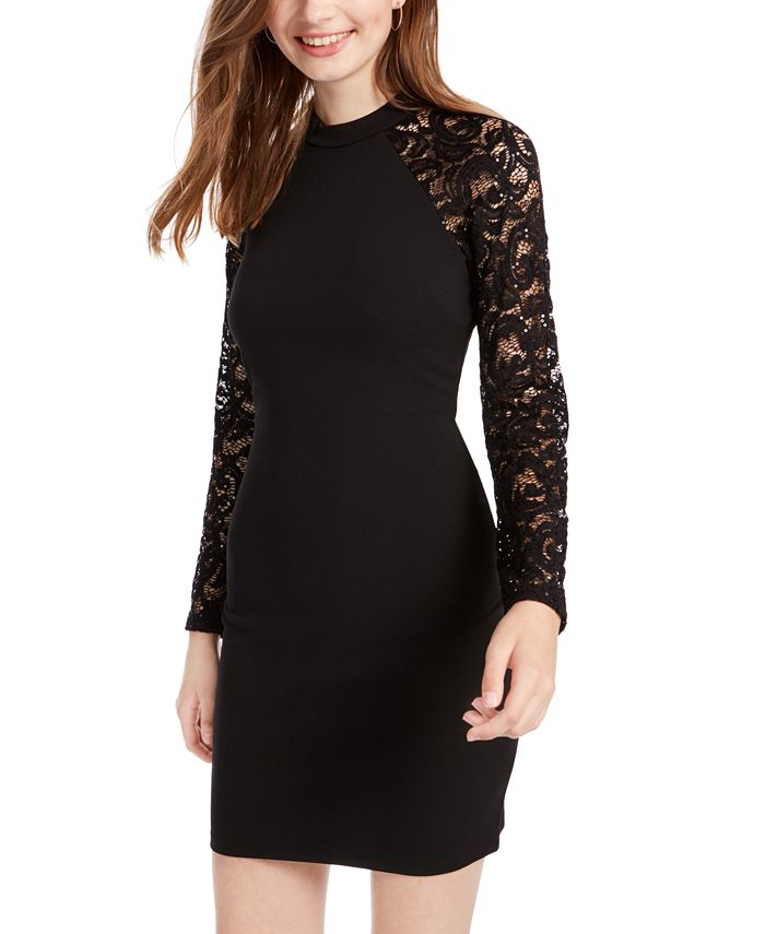 Sequin Hearts Juniors' Open-Back Lace-Sleeve Bodycon Dress - Macy's
