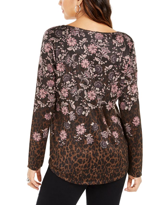 Style & Co Mixed-Print Long-Sleeve Top, Created for Macy's - Macy's