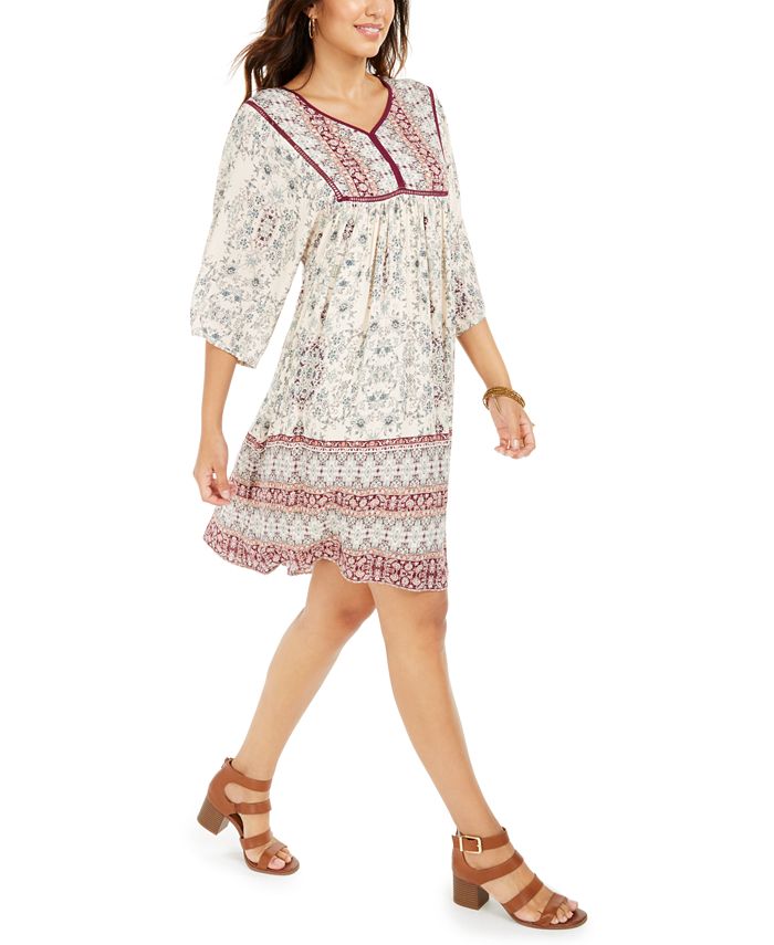 Style & Co Petite Printed 3/4Sleeve Peasant Dress, Created for Macy's