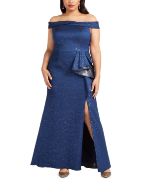 adrianna papell plus size metallic chiffon gown