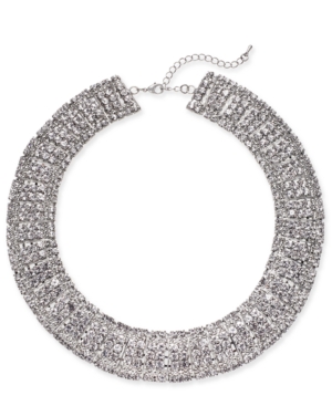image of Thalia Sodi Silver-Tone Crystal Collar Necklace, 18
