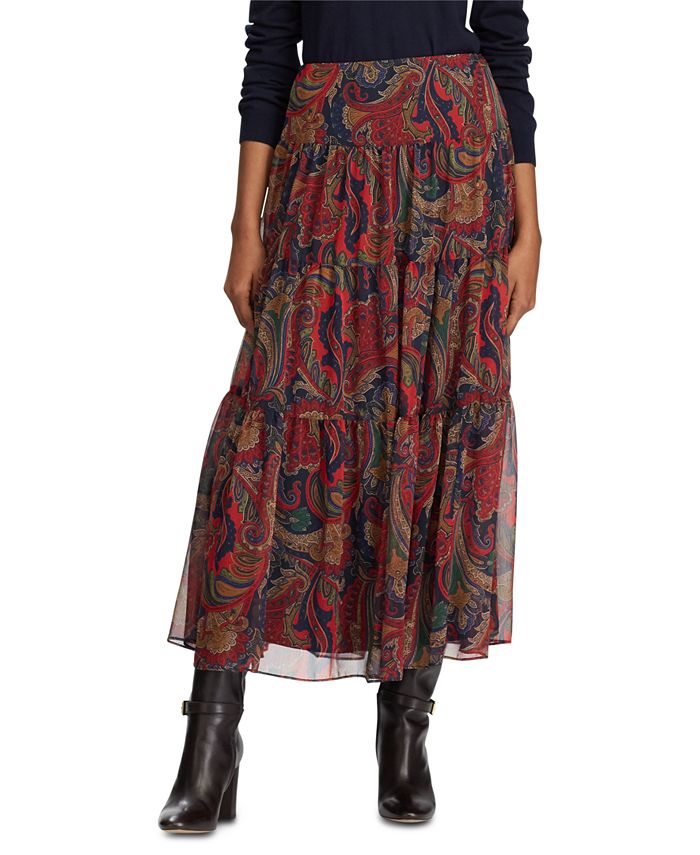 Lauren Ralph Lauren Petite Paisley-Print Georgette Tiered Peasant Skirt ...