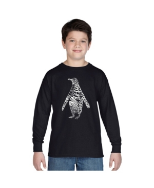 La Pop Art Boy's Word Art Long Sleeve T-Shirt - Penguin