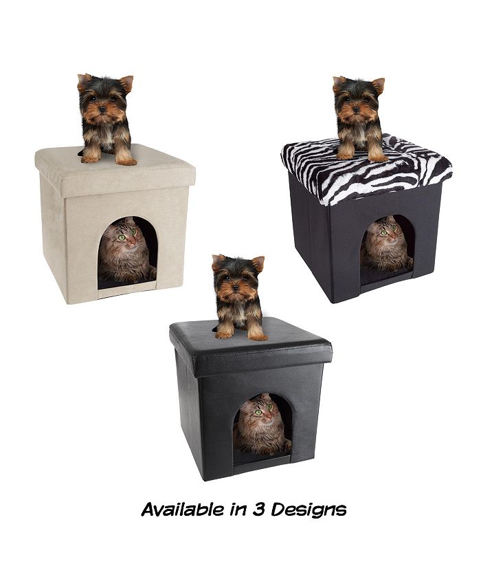 PetMaker - Pet House Ottoman- Collapsible Multipurpose Cat or Small Dog Bed Cube and Footrest with Cushion Top and Interior Pillow by PETMAKER Faux Leather