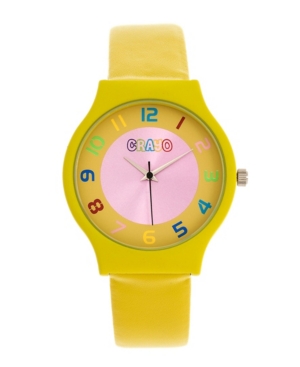 image of Crayo Unisex Jubilee Yellow Leatherette Strap Watch 36mm