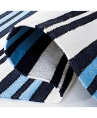 Leopold Stripe LRL2462B White and French Blue 4' X 6' Outdoor Area Rug