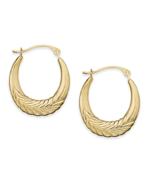 image of 10k Gold Earrings, Chevron Hoop Earrings