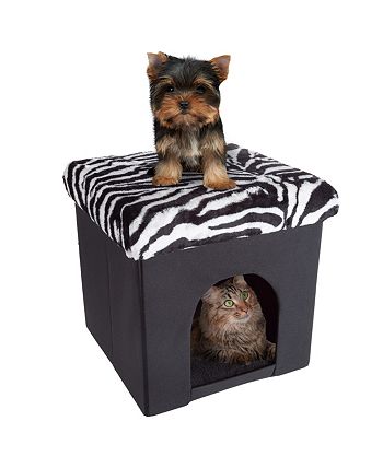PetMaker - Pet House Ottoman- Collapsible Multipurpose Cat or Small Dog Bed Cube and Footrest with Cushion Top and Interior Pillow by PETMAKER Faux Leather