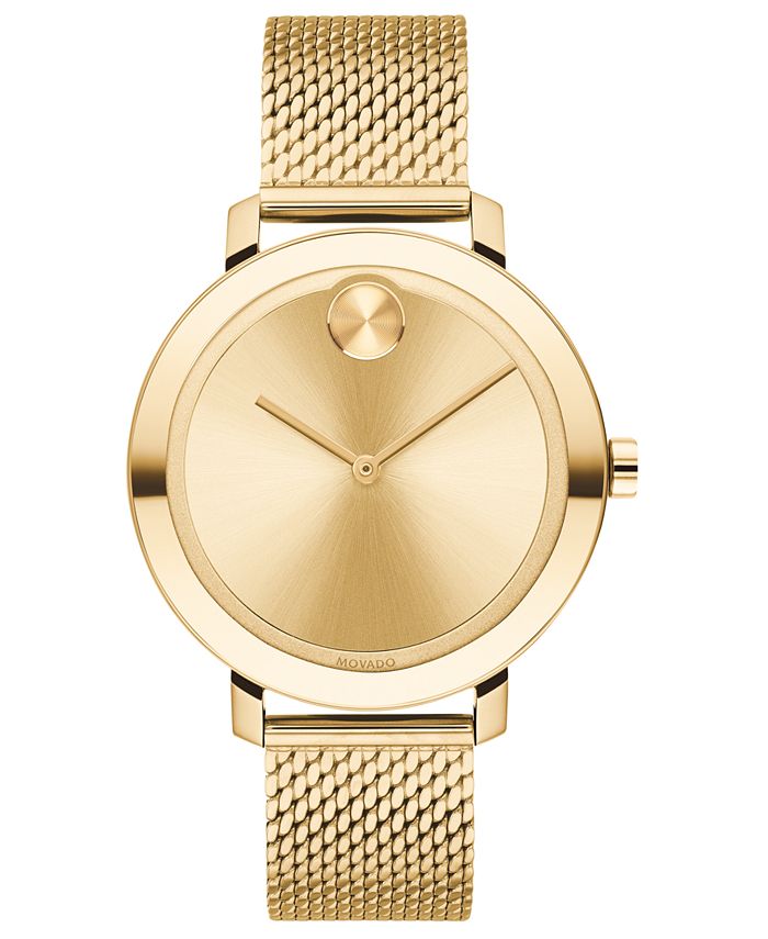 Movado - Women's Swiss Bold Light Gold Ion-Plated Stainless Steel Mesh Bracelet Watch 34mm
