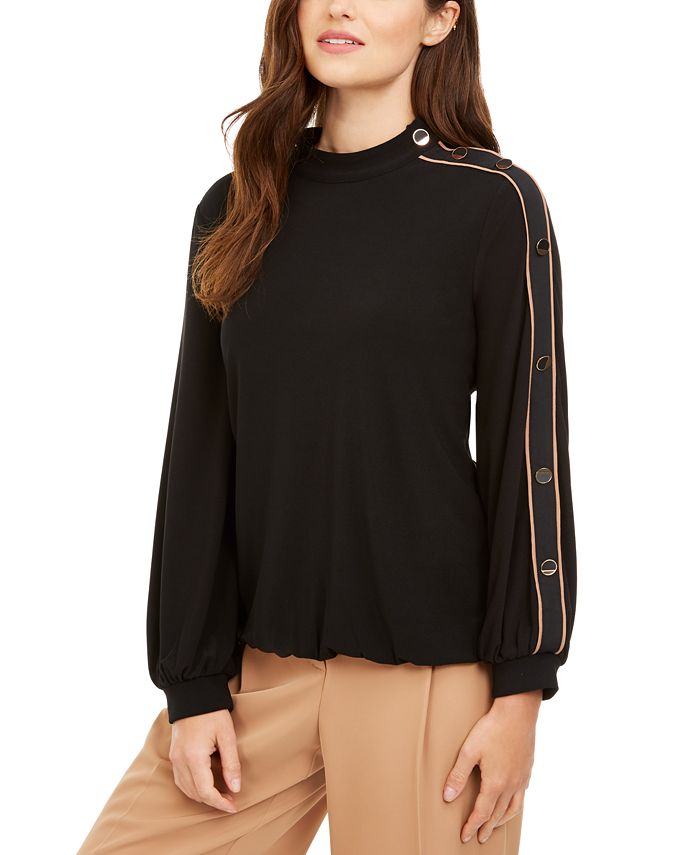 Alfani Button-Sleeve Mock-Neck Top, Created for Macy's - Macy's