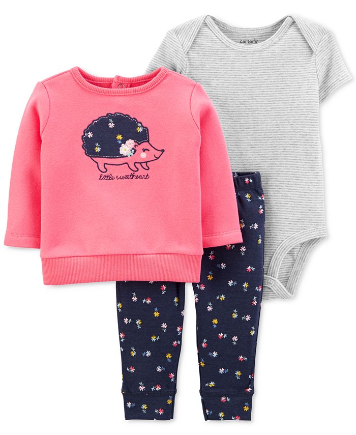 Carter's Baby Girls 3-Pc. Hedgehog Sweatshirt, Bodysuit & Leggings Set ...