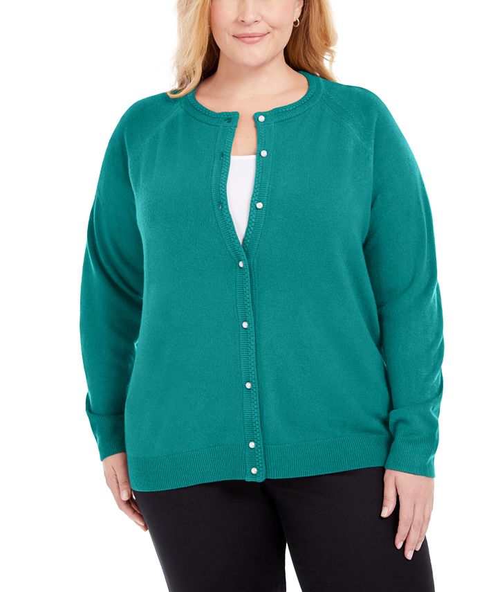 Karen Scott Plus Size Luxsoft Pearl Button Cardigan, Created for Macy's ...