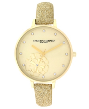 image of Christian Siriano Women-s Analog Gold-Tone Stainless Steel Glitter Strap Watch 38mm