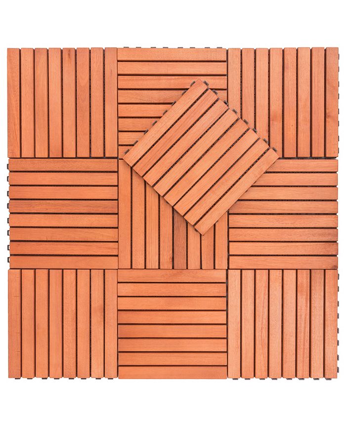 VIFAH Outdoor Patio 8-Slat Eucalyptus Interlocking Deck Tile Set of 10 ...