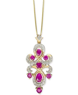 Macy's - Ruby (1-3/8 ct. t.w.) & Diamond (1/4 ct. t.w.) 18" Pendant Necklace in 10k Gold