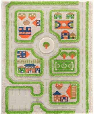 IVI - Traffic Green 3D Childrens Play Mat & Rug in A Colorful Town Design with Soccer Field, Car Park&Roads, 45"L x 32"W