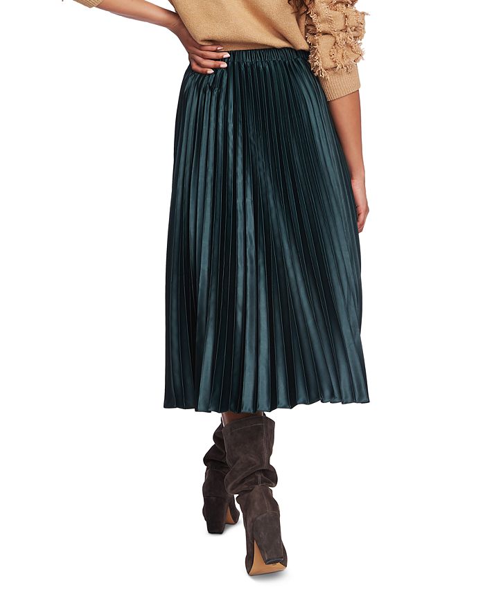 1.STATE Women's Colorblock Satin Pleated Midi Skirt Black  Size 8