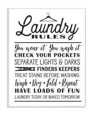 Laundry Rules with Hanger Typography Wall Plaque Art, 10" x 15"