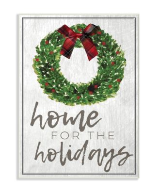 Home for the Holidays Wreath Bow Christmas Wall Plaque Art, 12.5" x 18.5"
