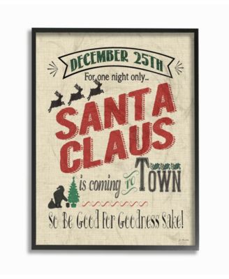 Santa For One Night Only Typography Framed Giclee Art, 11" x 14"