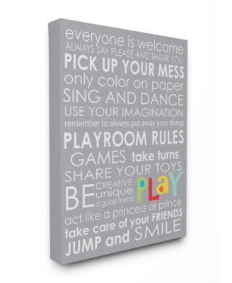 Home Decor Everyone Is Welcome Playroom Rules on Gray Canvas Wall Art, 24" x 30"