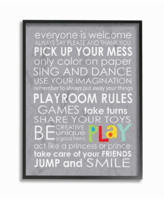Home Decor Everyone Is Welcome Playroom Rules on Gray Framed Giclee Art, 16" x 20"