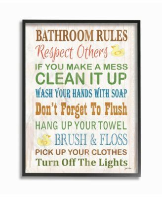 Home Decor Bathroom Rules Typography Rubber Ducky Bathroom Framed Giclee Art, 16" x 20"