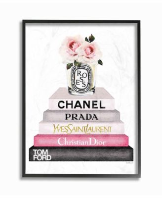 Book Stack Fashion Candle Pink Rose Framed Giclee Art, 11" x 14"