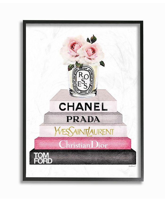 Stupell Industries Book Stack Fashion Candle Pink Rose Framed Giclee ...