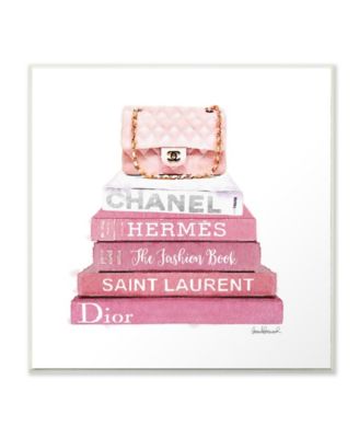 Pink Book Stack Fashion Handbag Wall Plaque Art, 12" x 12"