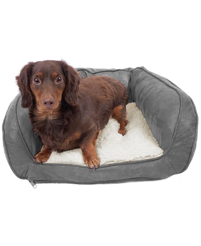 Precious Tails Vegan Leather Curved Orthopedic Memory Foam Sofa Pet Bed