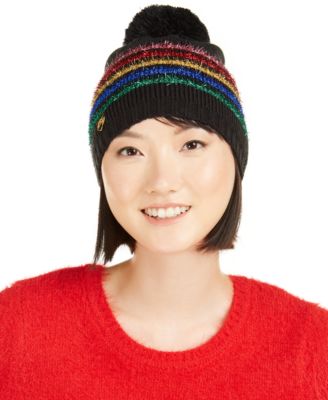 Betsey Johnson Rainbow-Stripe Beanie - Macy's